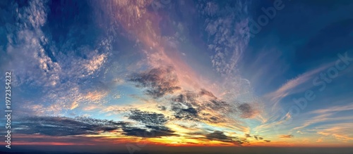 Dramatic Sunset Sky with Colorful Clouds Over the Horizon.