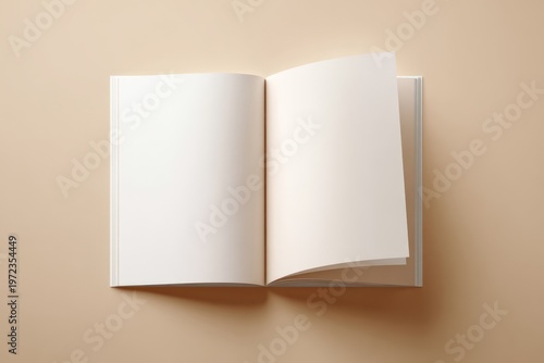 Open Blank Book with Clean Pages on a Neutral Background.