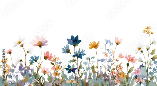 Watercolor Painting of a Field of Wildflowers in Bloom.