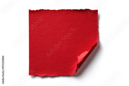 Red Torn Paper Note with Shadow on White Background.