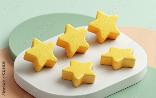 Five Yellow Star Shapes on a White Platform.