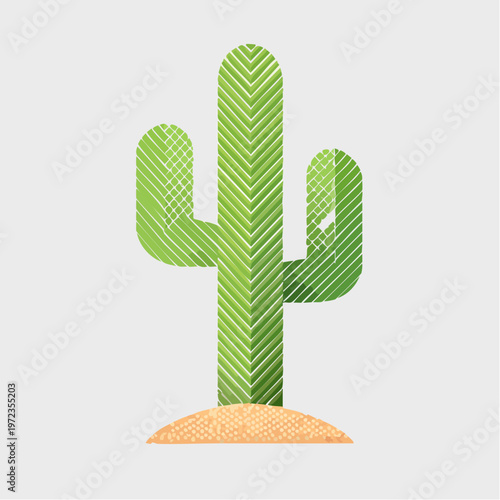 Green cactus with textured pattern in sand. mental health concept with plant life
