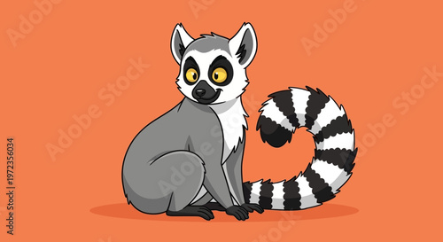 A cartoon ring-tailed lemur sitting down.