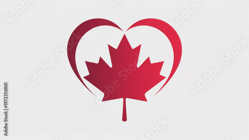 A red maple leaf inside a heart symbolizing Canadian love and pride