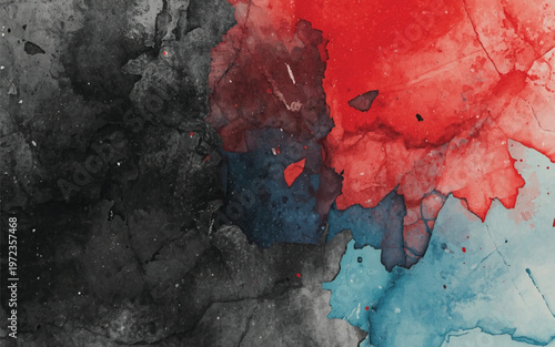 Abstract Color Burst: An artistic explosion of colors, featuring bold strokes of black, red, and blue paint that dance across the canvas, showcasing textures and creative expression.