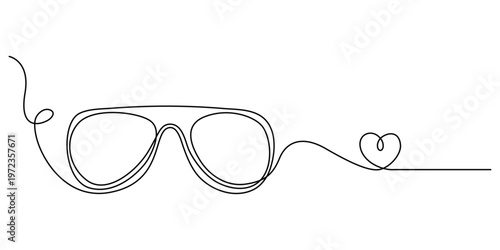 Sun glass continuous one line drawing minimalist eyewear outline vector illustration isolated on white background modern fashion accessory concept.