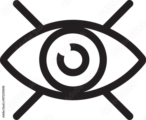 Silhouette of eye icon with crossed lines symbolizing blindness or vision loss