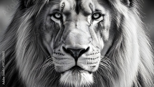 Majestic Lion Close-Up Portrait in Monochrome