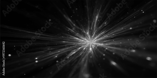 abstract illustration featuring a radiant burst of light with luminous beams radiating outward from a central point, evoking a sense of cosmic energy and interstellar phenomena.