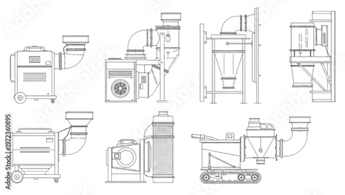 Industrial processing machinery equipment and technology illustrations