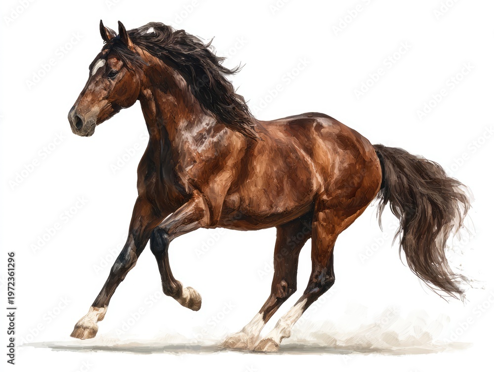 Obraz premium Majestic Brown Horse Galloping Freely in a Dusty Arena.