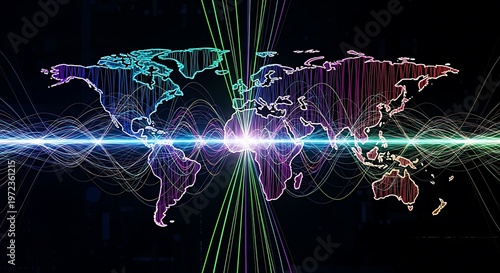 Global network connections digital world map