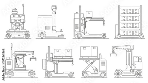 Collection of autonomous industrial robots for smart warehouse and advanced factory automation
