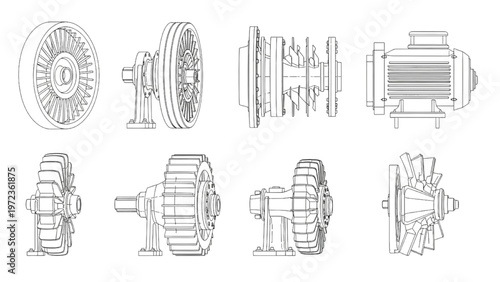 Technical Drawings of Various Mechanical Engineering Components and Devices