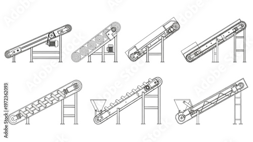 Collection of Different Types of Industrial Conveyor Belt Systems
