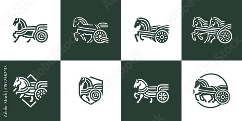 Ancient Chariot Racing Icon Collection Horse Drawn Carriage Graphics