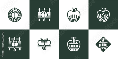 Apple Cider Press and Fruit Harvest Icons