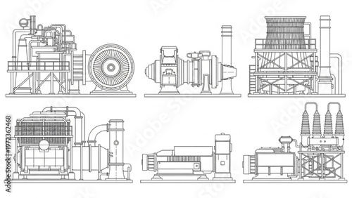 Industrial machinery and power generation equipment line drawings