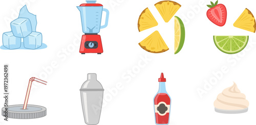 Fresh fruit and ice blended into a smoothie with whipped cream on top in a shaker cup.