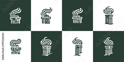 Classical Pillar Altar Icons on Green Checkerboard Grid