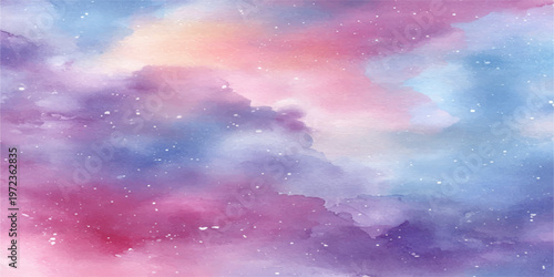 Abstract watercolor painting captures the ethereal beauty of a dreamlike sky, blending soft hues and fluid textures. conveying the serenity, peace, and boundless imagination.
