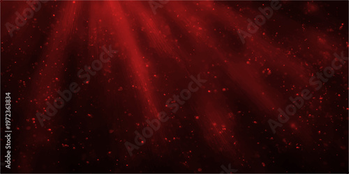abstract, dynamic illustration features vibrant red rays of light radiating downwards, illuminating small particles to produce a captivating visual.