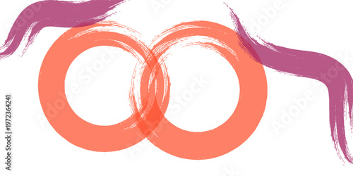 Vector illustration of three grunge ink circles in abstract brush stroke style with textured splatter, Japanese zen enso inspired design for minimalism, meditation and modern art themes