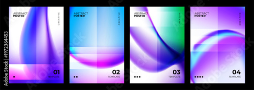 Abstract posters collection. Vibrant color gradients. Blurred round shapes and fluid colors. Defocused color templates for creative graphic design. Vector illustration.