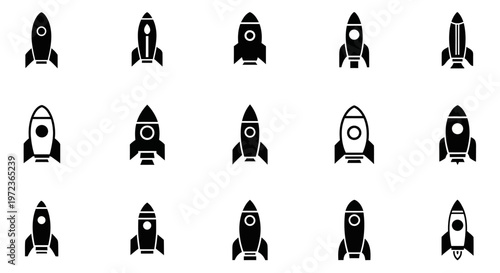 Black rocket ship icons on white.