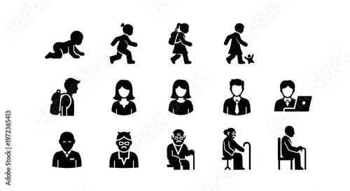Black silhouettes of people icons set.