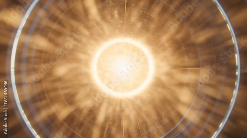 Digital technology concept shows a bright light shining through a circular object