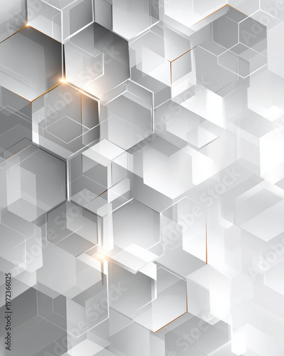 Abstract Hexagon Design: A visually captivating composition of interconnected geometric forms, arranged in a repeating pattern that forms a honeycomb-like design.