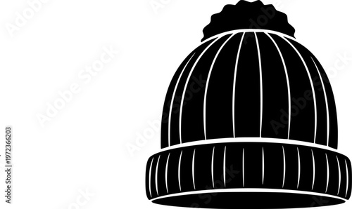 Winter icons of a snowflake and beanie hat black silhouette – Black Vector Illustration