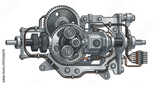 Mechanical Gearbox Internal Mechanism Closeup.