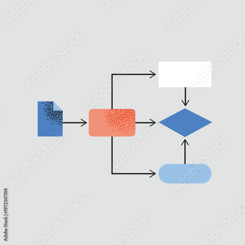 Abstract Business Flowchart Vector Illustration: Minimalist Logic Diagram for Data Processing, Workflow Optimization, Algorithm Development, Decision Making, and Strategic System Planning.
