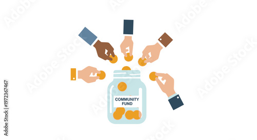 People sharing coins from jar.