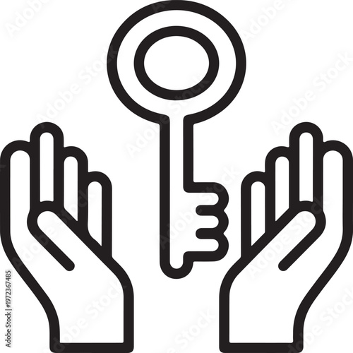 Two hands holding a large oldfashioned key from above