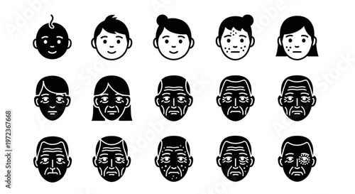 Diverse group of cartoon faces.