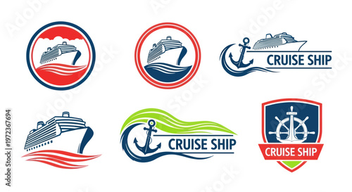 Foto Cruise Ship Logos Collection - Nautical Travel and Vacation Icons