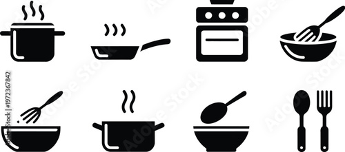 Set of kitchenware and cooking icons