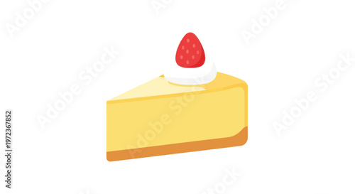 Slice of cheesecake with fresh strawberry and whipped cream on white background