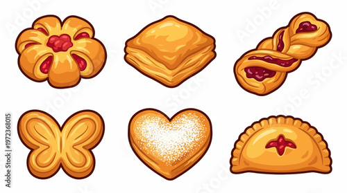 Delicious Bread and Pastry Vector Illustration Set | Cartoon Style Cinnamon Roll, Bun, Challah, Hot Cross Bun, Panettone, Twisted Pastry Vector Icons for Bakery Design