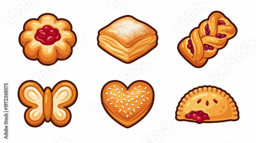Delicious Bread and Pastry Vector Illustration Set | Cartoon Style Cinnamon Roll, Bun, Challah, Hot Cross Bun, Panettone, Twisted Pastry Vector Icons for Bakery Design