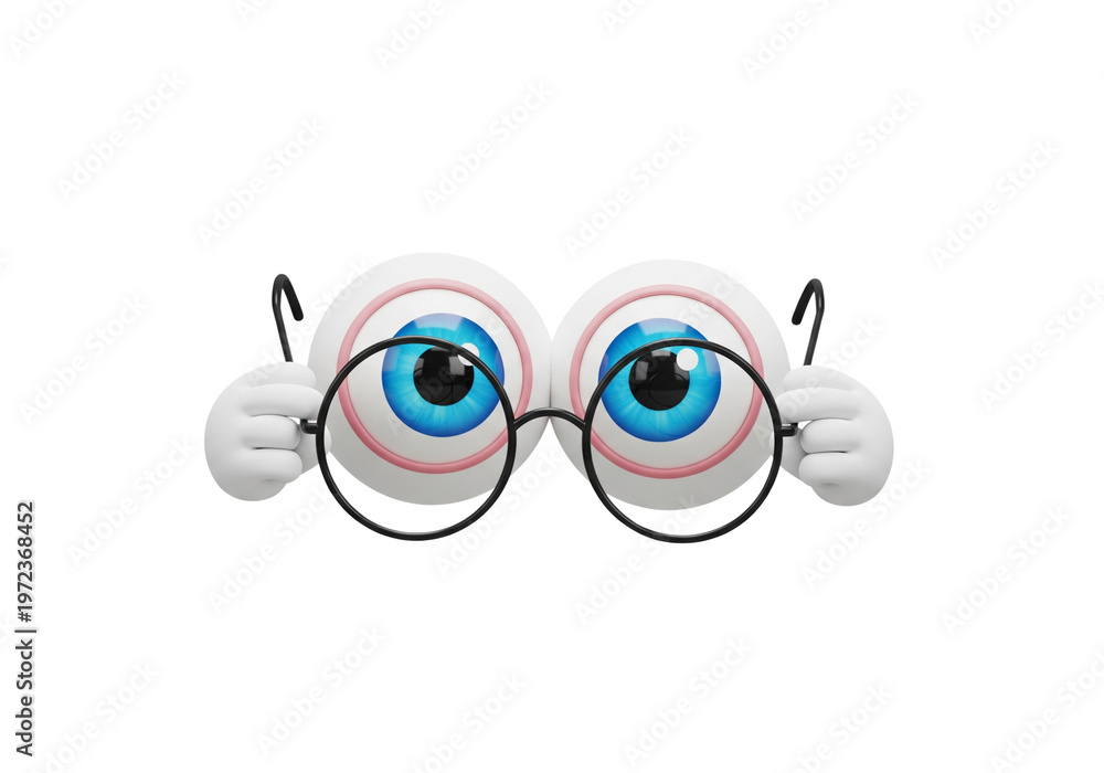 Fototapeta premium Animated Eyes Peeking Over Glasses with Cartoon Hands