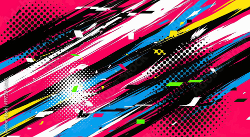 Abstract Dynamic Racing Background with Colorful Brush Strokes, Halftone Dots, and Grunge Texture for Sports and Street Art Design