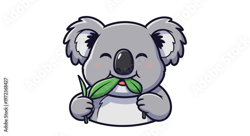 Cartoon Koala Eating Green Eucalyptus Leaves Illustration Isolated