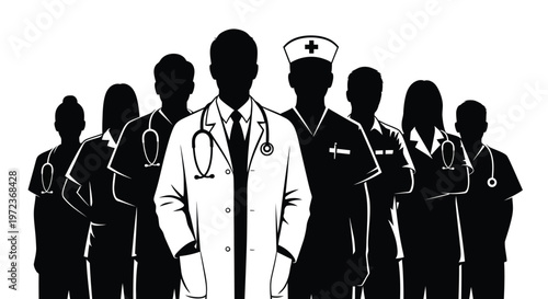 Professional medical team standing together for a portrait illustration of healthcare providers and expert doctors