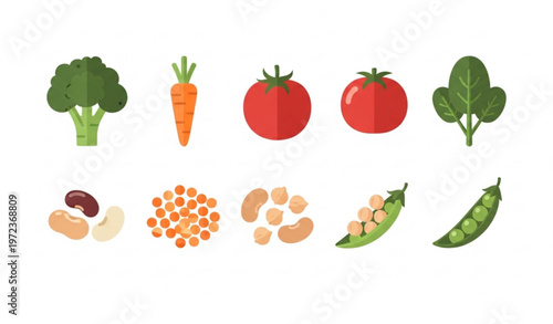 Vegetables and legumes diet vector set with healthy plant based food icons