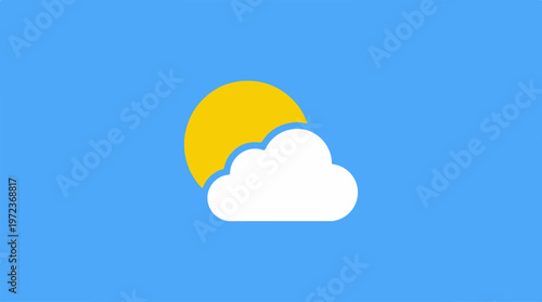 Partly cloudy weather icon with sun and cloud on blue background.