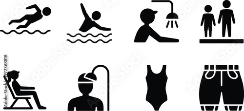 Set of swimming pool and beach icons